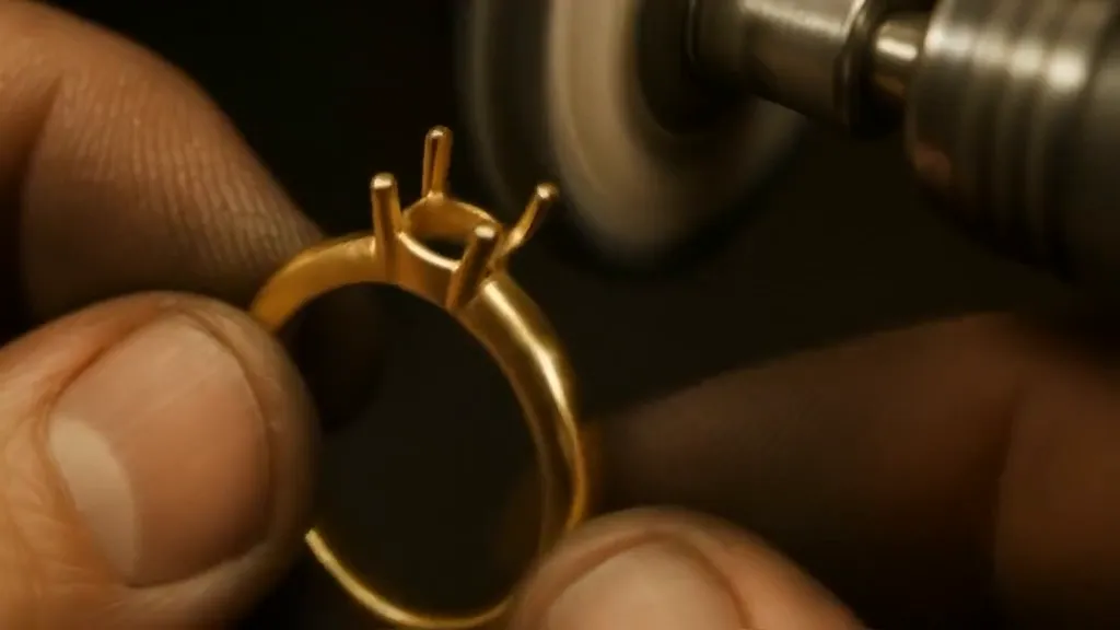 A goldsmith at the bench, working on a ring